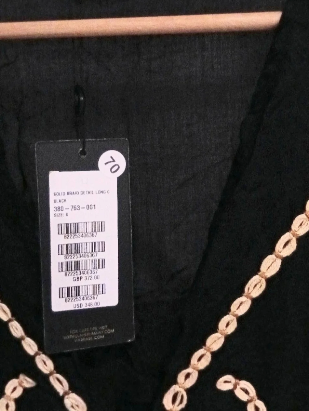 ViX Paula Hermanny Solid Braid Detail Long Caftan Cover Up - Black - Size S​M